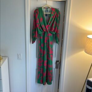 Green and Pink Floral Maxi Dress